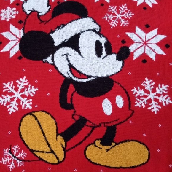 Mickey Mouse Disney Womens Sweater Red L Christmas Holiday Snow Cotton Blend - Picture 6 of 10